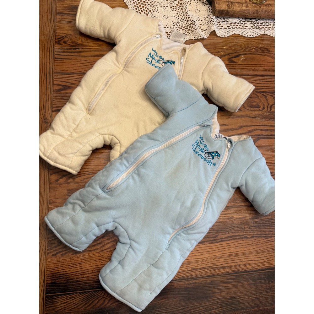 Baby Merlin Magic Sleepsuit Baby Large 6-9 Months Blue Cream 2 Pack Bundle